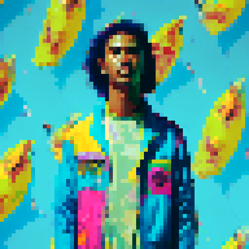 Vibrant, tropical, and playful. Watermelon and pineapple patterned swim trunks for men, featuring bold colors and a cartoonish art style reminiscent of vintage postcards.