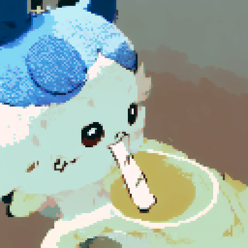 cartoon rabbit with blue ears, character portrait, close up, anime style, pixel art, expressive eyes, fluffy fur, vibrant colors