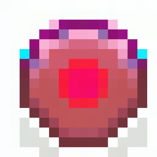 Opal, iridescent mix of blues, greens, pinks, and purples, rounded shape with a gradient play-of-color effect, minimal faceting, visually dynamic and unique, 16x16 resolution pixel art, close up, portrait