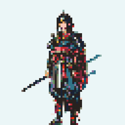 historically accurate muromachi samurai in traditional armor, roguelike rpg full-body sprite