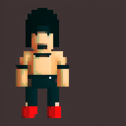 A streeth fighter in a black shirt an black shorts. strong wide boddy, short arms, short legs