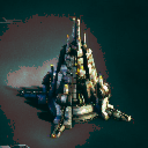 A mechanized Volcanic Factory Building built over the top of a greek ruin. A Prop Building for a mehca RTS Game