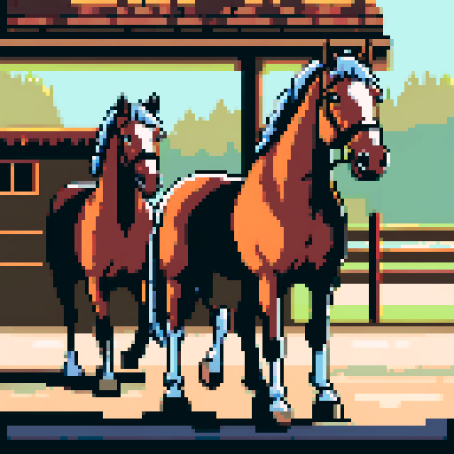 A stable with two horses ready to run at a moment's notice