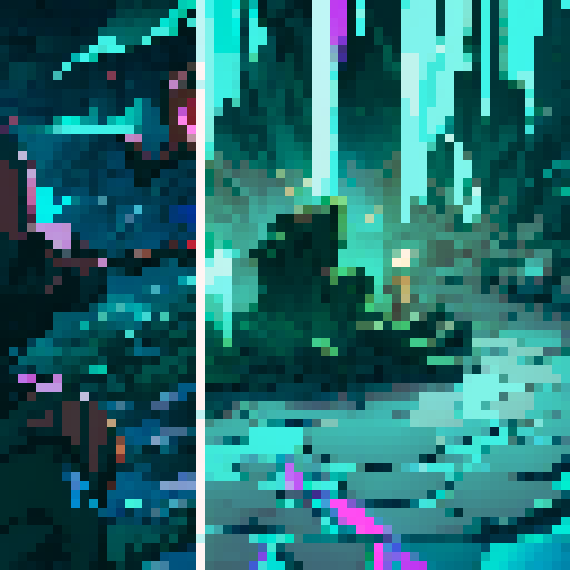 dungeon floor, intricate patterns, glowing runes, cracked stones, mossy patches, torchlight reflections, atmospheric shading, vibrant colors, textured bricks, pixelated details