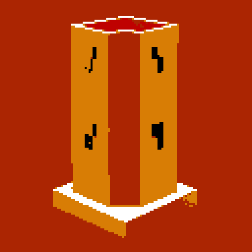 2d Red clay tower. Usable as an asset (clear, thick lines and a white background). Put a black stroke around the composition