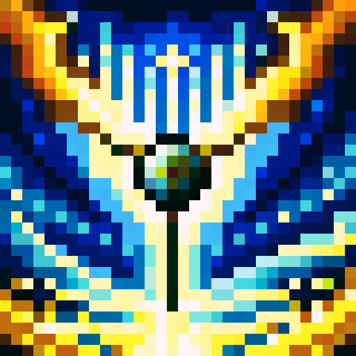 Create a close-up portrait of a wizard's staff as a game icon using 32x32 pixel art in a skillful and intricate style, with glowing runes, sparkling gems, and intricate carvings.