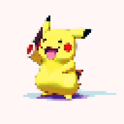 A single sprite of Pikachu from Pokemon, on a plain white background. Facing forward with a plain expression.
