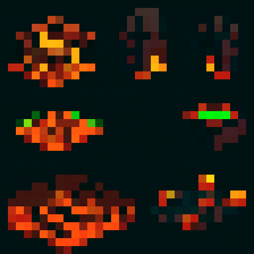 A dungeon tileset based around lava. Include floors walls and fixtures, plus some items 