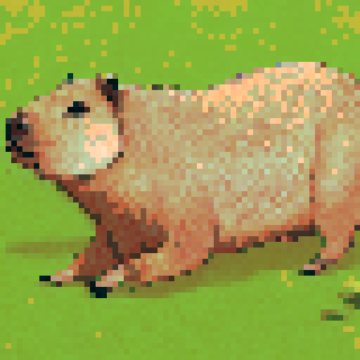 cute capybara, vibrant sRGB, pixel art, lush green background, serene landscape