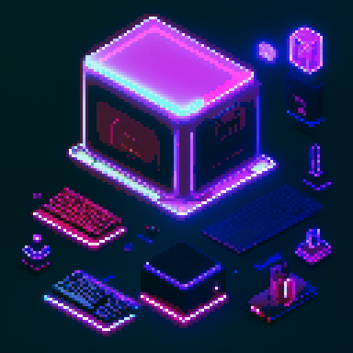 futuristic 4 tier lootbox, glowing buttons, silver box center, intricate details, pixel art style, sRGB