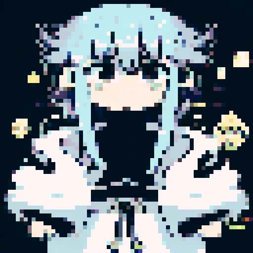 Moon priestess with navy robes and silver jewelry, her stoic expression conveying ancient wisdom, depicted in a close-up pixel art character portrait with anime-style shading.