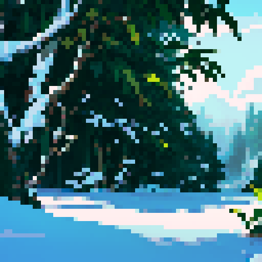 Snow covered jungle, lots of jungle trees, vines