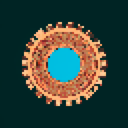 copper helical worm gear arranged vertically in the pixel frame. Usable as an asset (clear, thick lines and a white background)