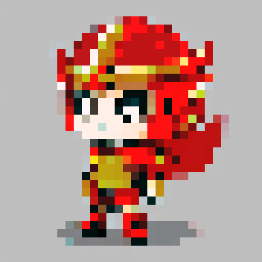 chibi style knight in red armor, winged helm, facing viewer, pixel art, sRGB