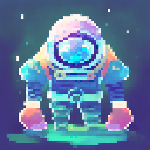 Astronaut floating gracefully in a vast, star-filled galaxy, surrounded by swirling nebulae and colorful celestial bodies, with a serene expression on their face