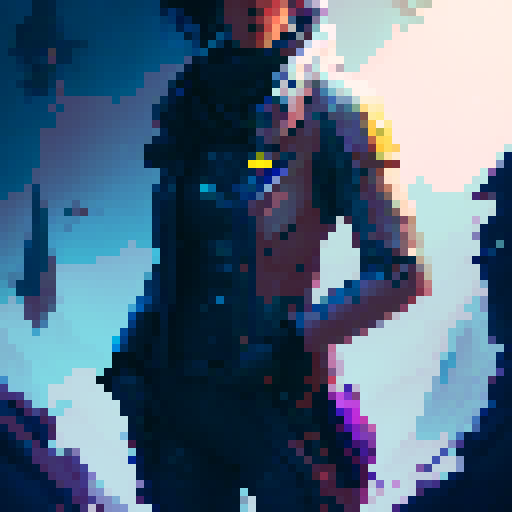 Shrouded in shadow, a sleek and deadly assassin crouches atop a high-tech starfinder ship, her sharp blades glinting in the fantastical glow of neon lights