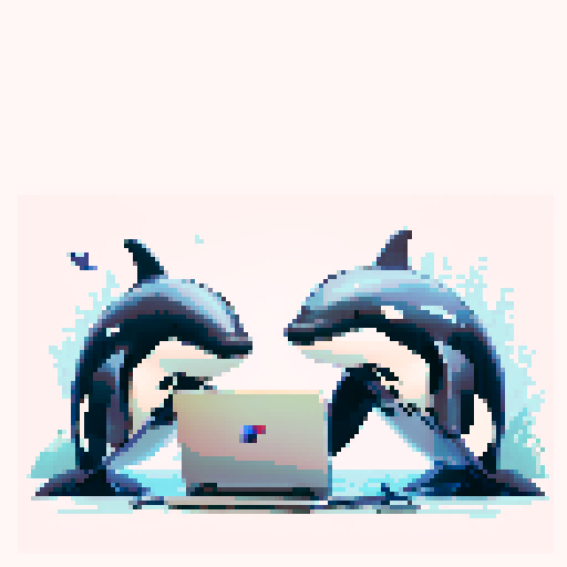 killer whales, typing, laptop