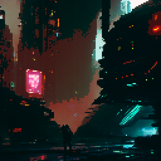 Cyberpunk dystopia with a neon-noir aesthetic.

        "A vengeful hacker prowls through the decaying urban maze, surrounded by towering, neon-lit skyscrapers and holographic adverts, while chrome and circuitry gleam in the darkness and augmented humans zip by on hover vehicles through shadowy alleyways."