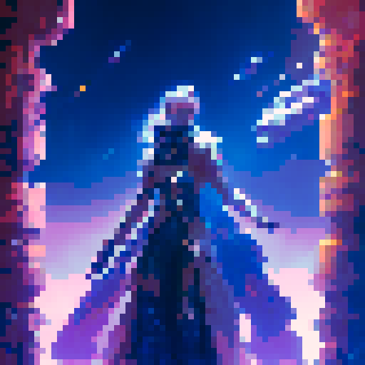 Battle in spaceship, robot who shoots lasers, brave female swordsman wielding lightsaber, epic battle, RPG