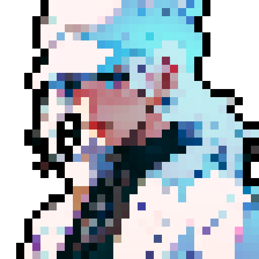 White hair, young man, bear skull hat, sRGB, pixel art