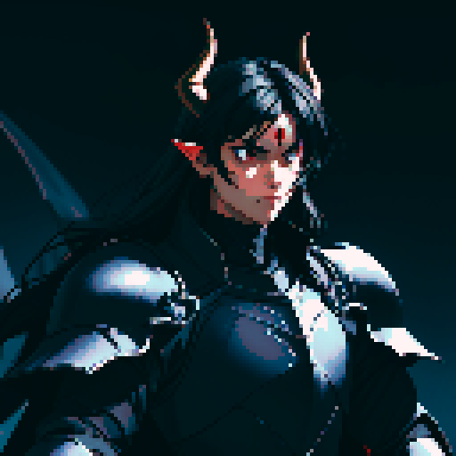 black armor, sexy, long black hair, male knight, man, demon knight, demonic wing, horns, black hair, black armor, dark background