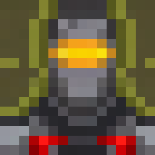knight, medieval, pixel art, close up, portrait, helmet with golden visor, chainmail armor, flowing red cape, fierce expression, shining sword, shield with heraldic design, battle scars