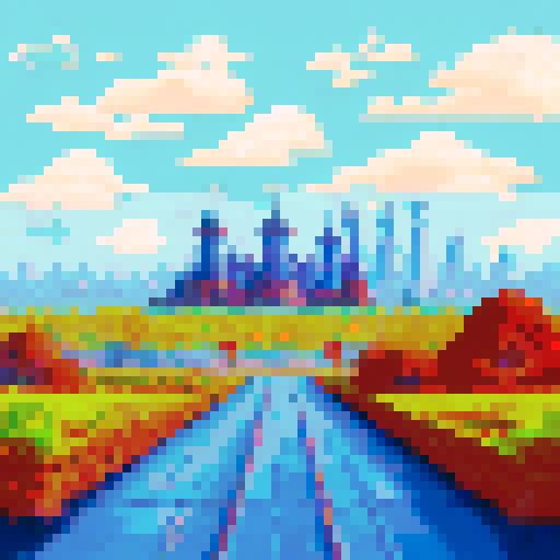 Ukrainian soldiers, victorious and proud, march through a lush, rolling countryside towards a pixelated skyline of Kiev in the background, with the bright blue sRGB sky overhead