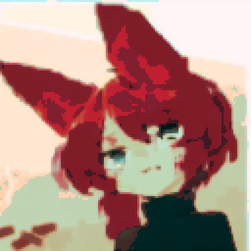 Red, smug, cat-like figure, close-up, anime-style, pixel art,