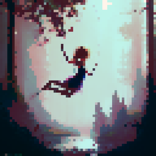 A girl swinging on trees in forest waterfall cute animals 