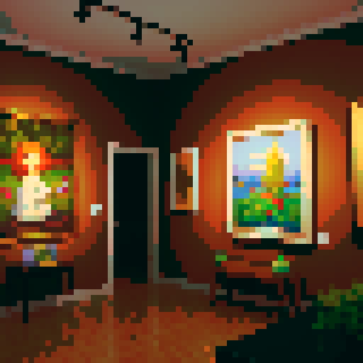 a cozy art gallery with several paintings in view