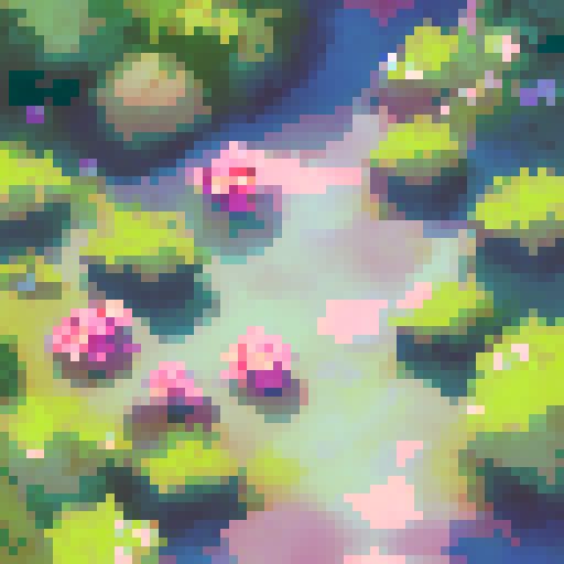 A flower field with clouds in the sky. 