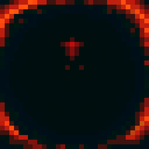 2d pixel art,  UI box, evil vibe, vibrant background with red and orange