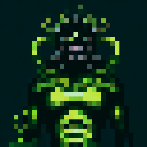 Monkey head with furrowed brow, fierce expression, and sharp teeth, depicted in 32x32 pixel art with a dark, medieval color scheme and skillful shading to create a close-up portrait reminiscent of a game icon