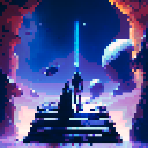 Battle in spaceship, robot who shoots lasers, brave female swordsman wielding lightsaber, epic battle, RPG