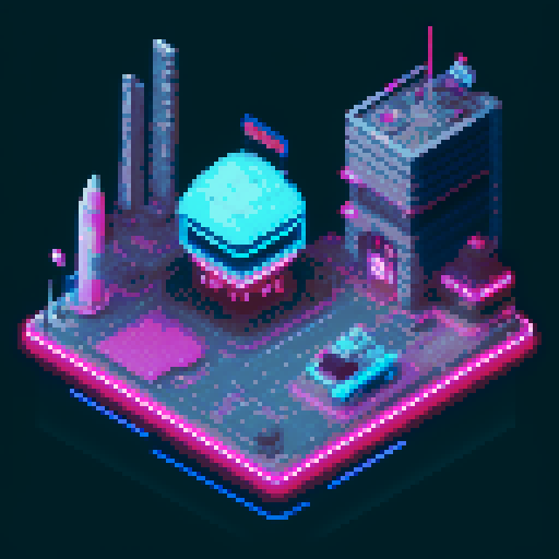 Futuristic city shop with gadgets and computers