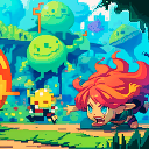 pixelated slime oozing vibrant colors, attacking with pixel art animation