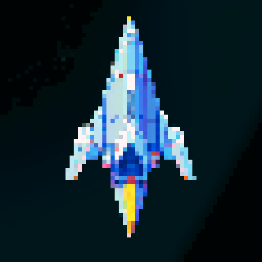 a pure 2d sprite for a space game. a top down view of a triangular spaceship all by itself ,style of the 80s. The spaceship should not have any shadows.