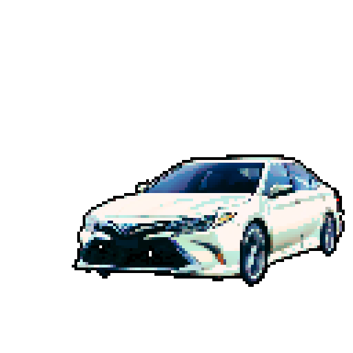 Photorealistic whole Toyota Camry, centered, three-quarter view, right front wheel, clean background, realistic colors, pixel art style
