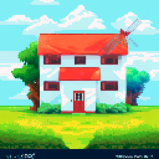 Country side Puerto Rican house with a small electric generating windmill near by