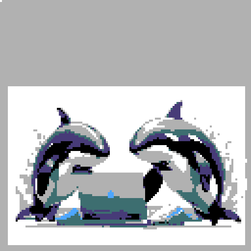 killer whales, sleek and powerful, typing on a laptop