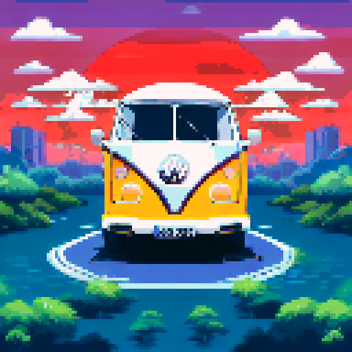 Photorealistic whole Volkswagen Sagitar, centered, three-quarter view, right front wheel, clean background, realistic colors, pixel art style