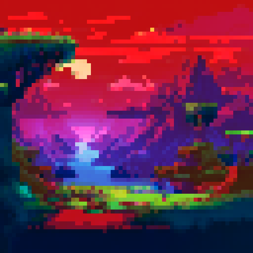 A background for a 2D platformer, style adventure fantasy, for exemple a landscape, mountain or city
