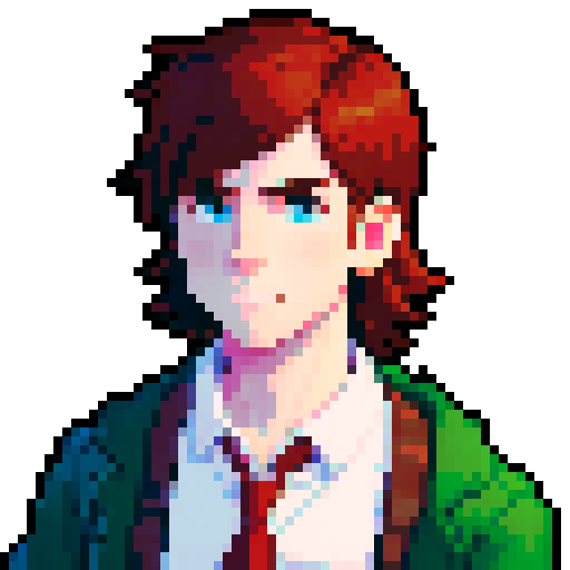 portrait, sprite art, character art, stardew valley, young man, depressed, medium length hair, neutral, normal, sad