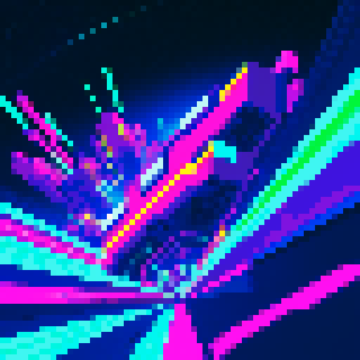 spaceship zooming, vibrant colors, retro aesthetic, blocky pixels, dynamic motion, futuristic design, glowing lights, starry background, pixelated explosions, 8-bit graphics, crisp lines, geometric shapes, low resolution, high contrast, detailed sprites, sci-fi atmosphere, neon accents, fast-paced action, arcade-inspired, sleek contours, luminous trails, retro gaming vibes, immersive experience, visually striking, nostalgic feel