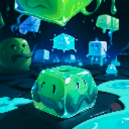 Blue Slime cube, Gelatinous cube, giant Slime, big slime, big slime cube