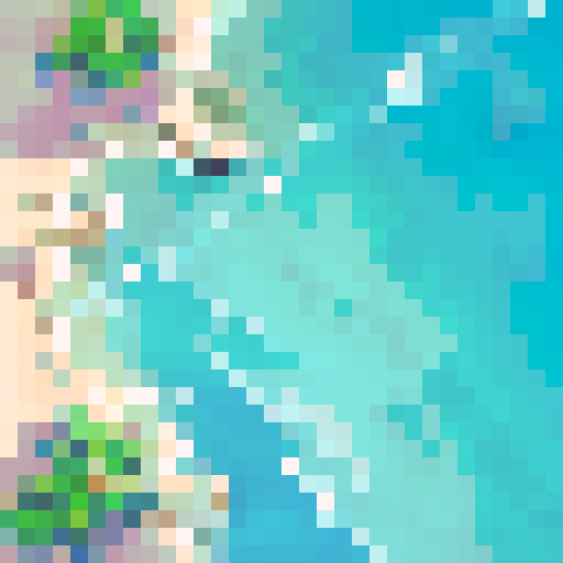 Beach shack, vibrant colors, palm trees, sandy path, thatched roof, wooden shutters, turquoise ocean, cloudless sky, sun-kissed sand, hammock swaying, seashells scattered, coconut drinks, flip-flops abandoned, surfboards propped, tranquil paradise