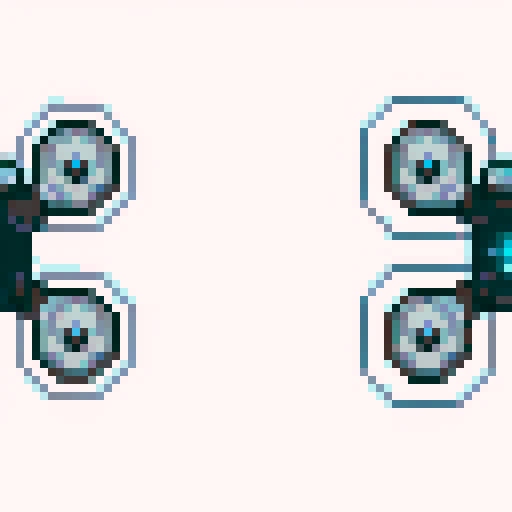 sci-fi, futuristic, sprite sheet, drone, transparent background, improved graphics, pixel art, sRGB