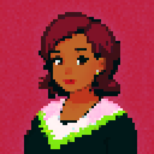 portrait, sprite art, middle aged black woman, average, folksy
