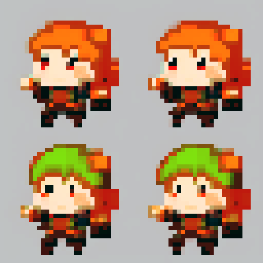 overhead view movment sprite sheet for a ranger in a rpg game serious and detailed  
