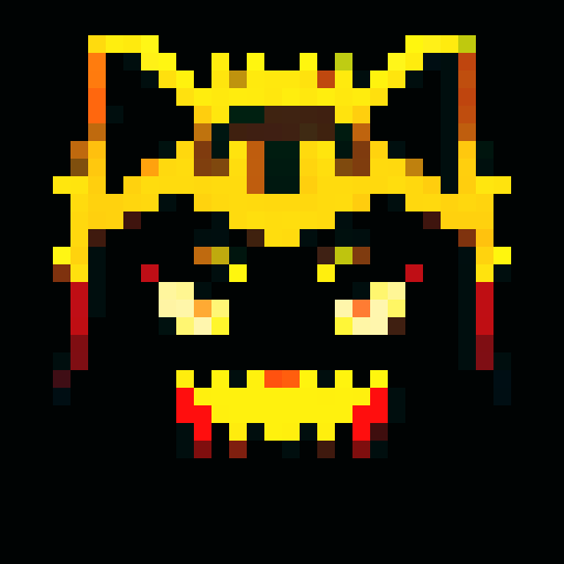 lack spiked head, four glowing yellow eyes, jagged teeth, retro-style 16-bit, 32x32, deadly design, pixel art, sRGB